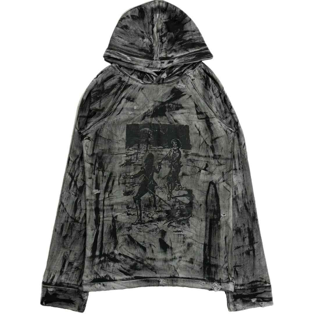 “THREE MUSKETEERS” TRIPPIE GLUCK PAINTED DISTRESSED LIGHT GREY HOODIE
